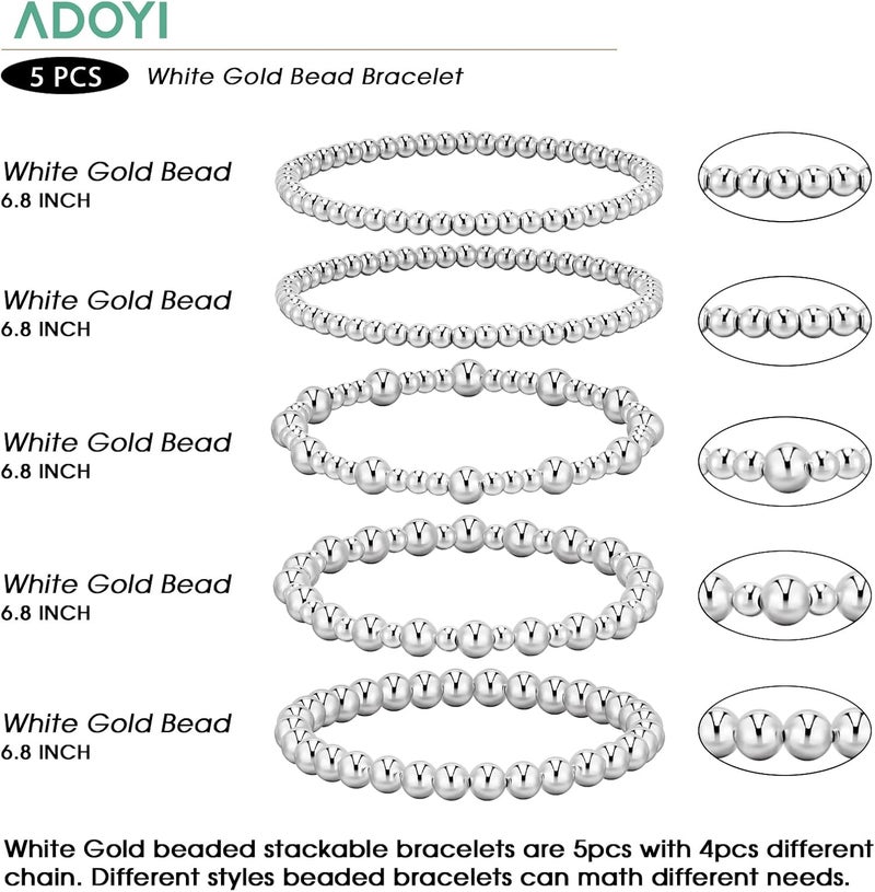 adoyi Gold Bracelets for Women Waterproof, 14K Gold Plated Beaded Strand Bead Ball Bracelets stack Adjustable Jewelry Set for Gifts - Image 4